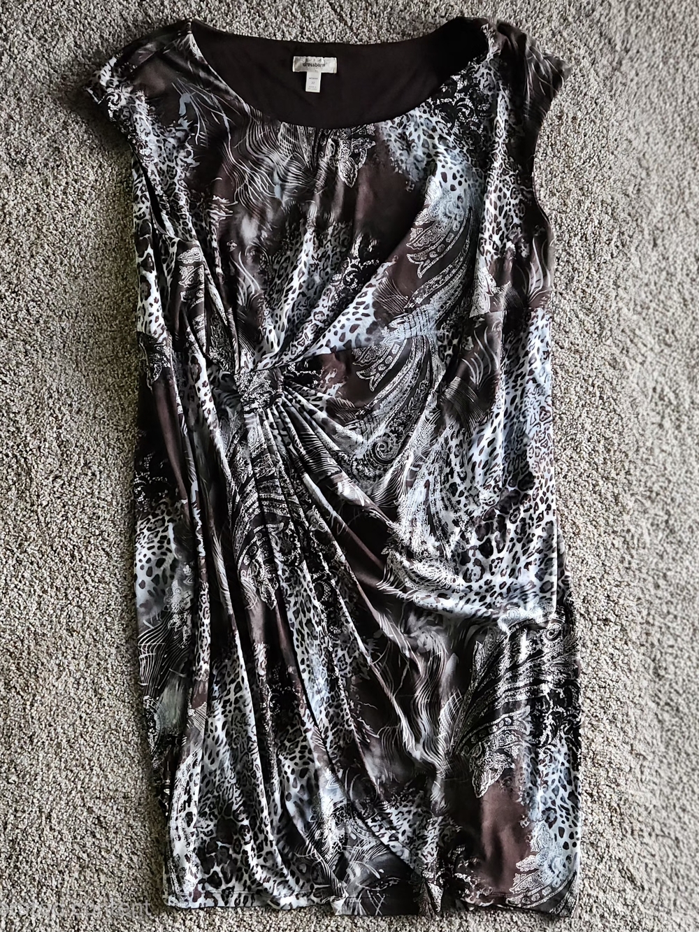 Women’s Brown and Blue Printed Ruched Dress